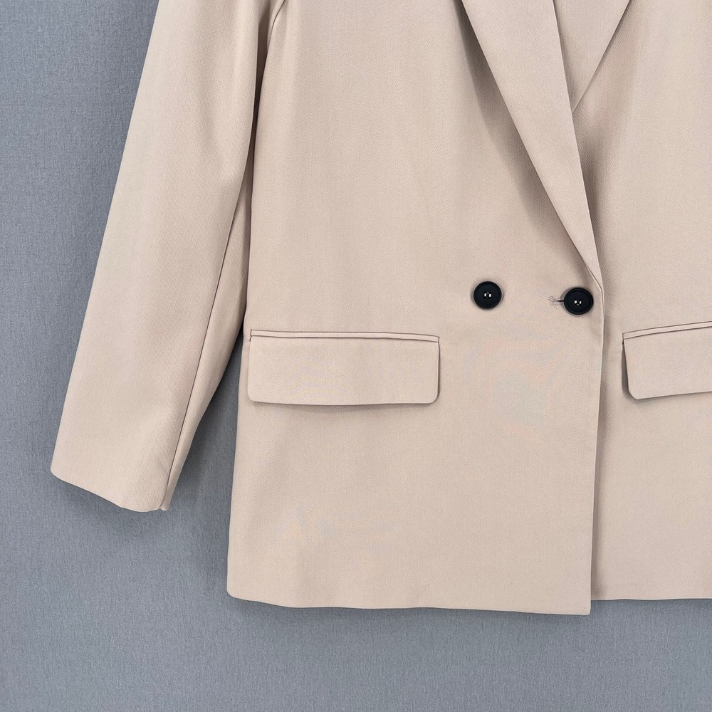 ZARA Oversized Double Breasted Blazer Womens Small Tan Long Sleeve Peaked Lapel - Picture 8 of 16